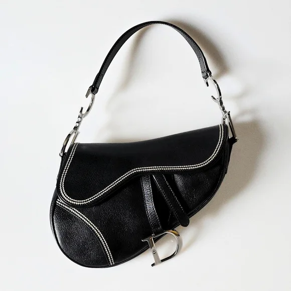 Dior Saddle Bag Vintage Black Goatskin Leather With Contrast Stitch - Picture 15 of 15
